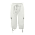 thumbnail image 5 of Miluxas Women's Cargo Shorts , Loose Fit Zipper Multi-Pockets Twill Knee-Length Bermuda Drawstring Shorts White, 5 of 5