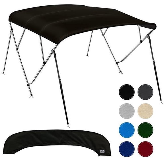 Knox B43-T43C 8 ft. x 54 x 54-60 in. 4-Bow Boat Bimini Top - 900D Marine Canvas - Black