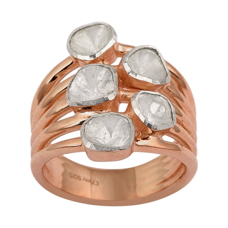 1.00 CTW Natural Diamond Polki Multi Band Women's Valentines Day Gifts Ring 925 Sterling Silver Rose Plated