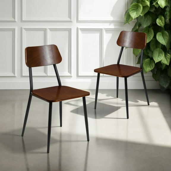 Emma   Oliver 2 Pack Industrial Wood Dining Chair with Gunmetal Steel Frame