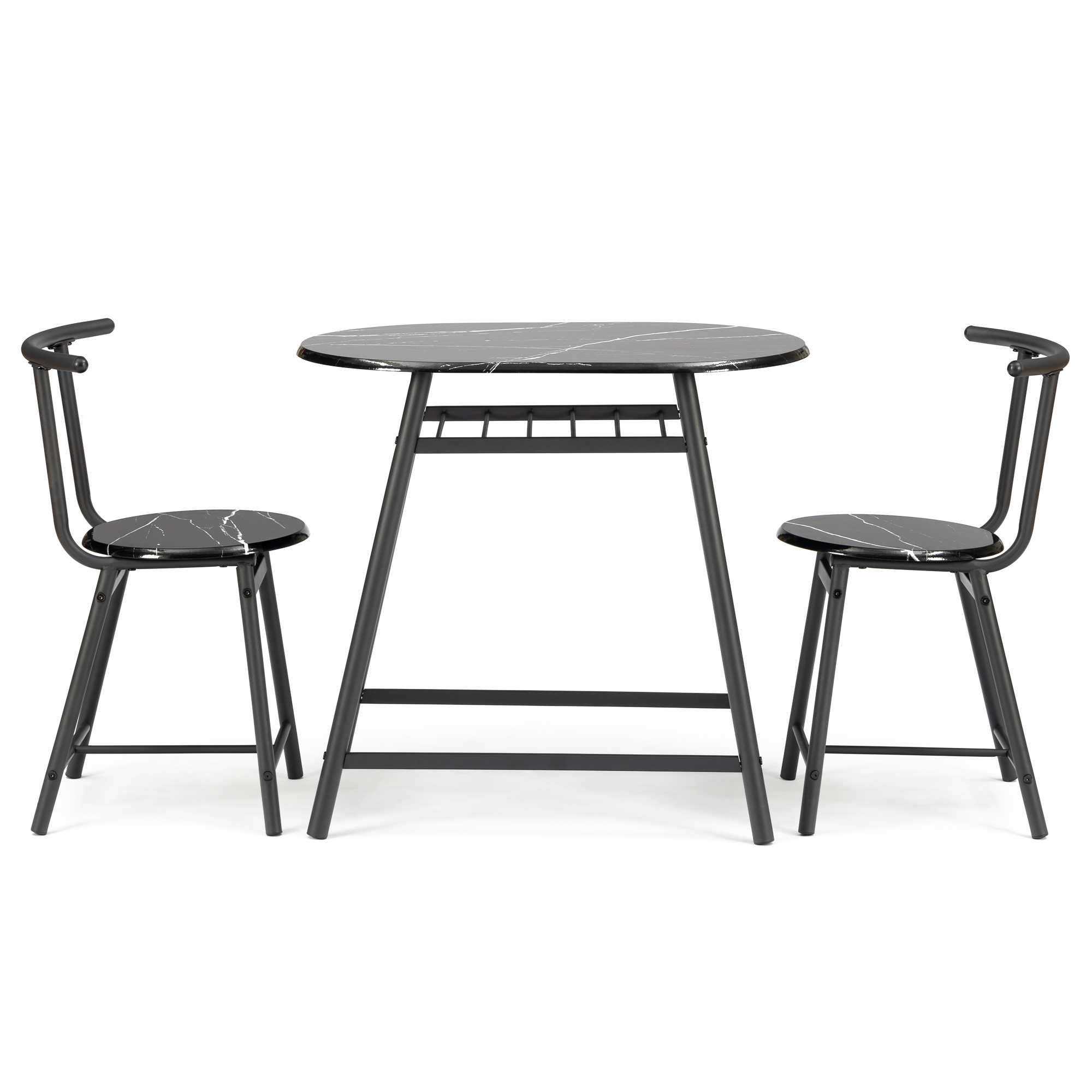 3 Piece Dining Set with Storage, Black Pub Table Set with Wine Rack and