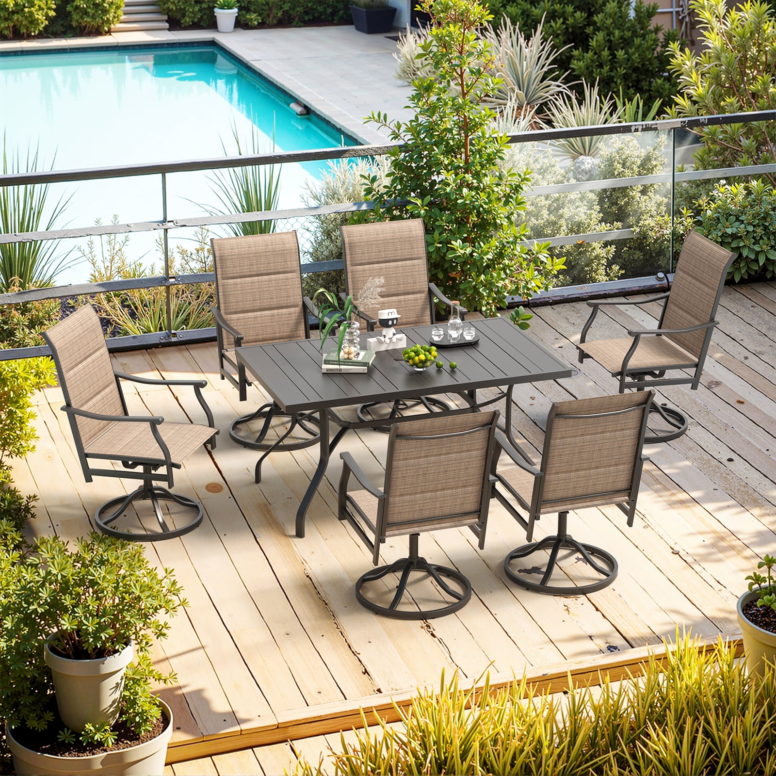 STARY Outdoor Dining Chairs Set of 2, 360°Swivel Patio Dining Chair with Textilene Fabric, Outdoor Metal Armchair All Weather Resistant, Ergonomic Comfort, Perfect for Patio, Backyard, Balcony