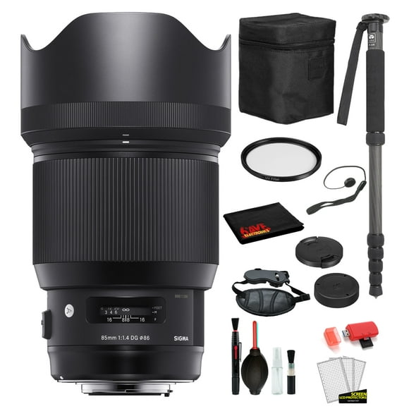 Sigma 85mm f/1.4 DG HSM Art Lens for Nikon F (321955) with Bundle Package Deal Kit Includes: UV Filter + 70'' Monopod + More