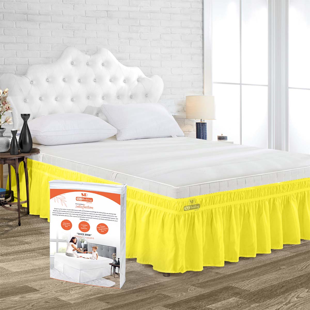 SGI Bedding 16 Inch Drop Length Texas King Size Yellow Solid Bed Skirt