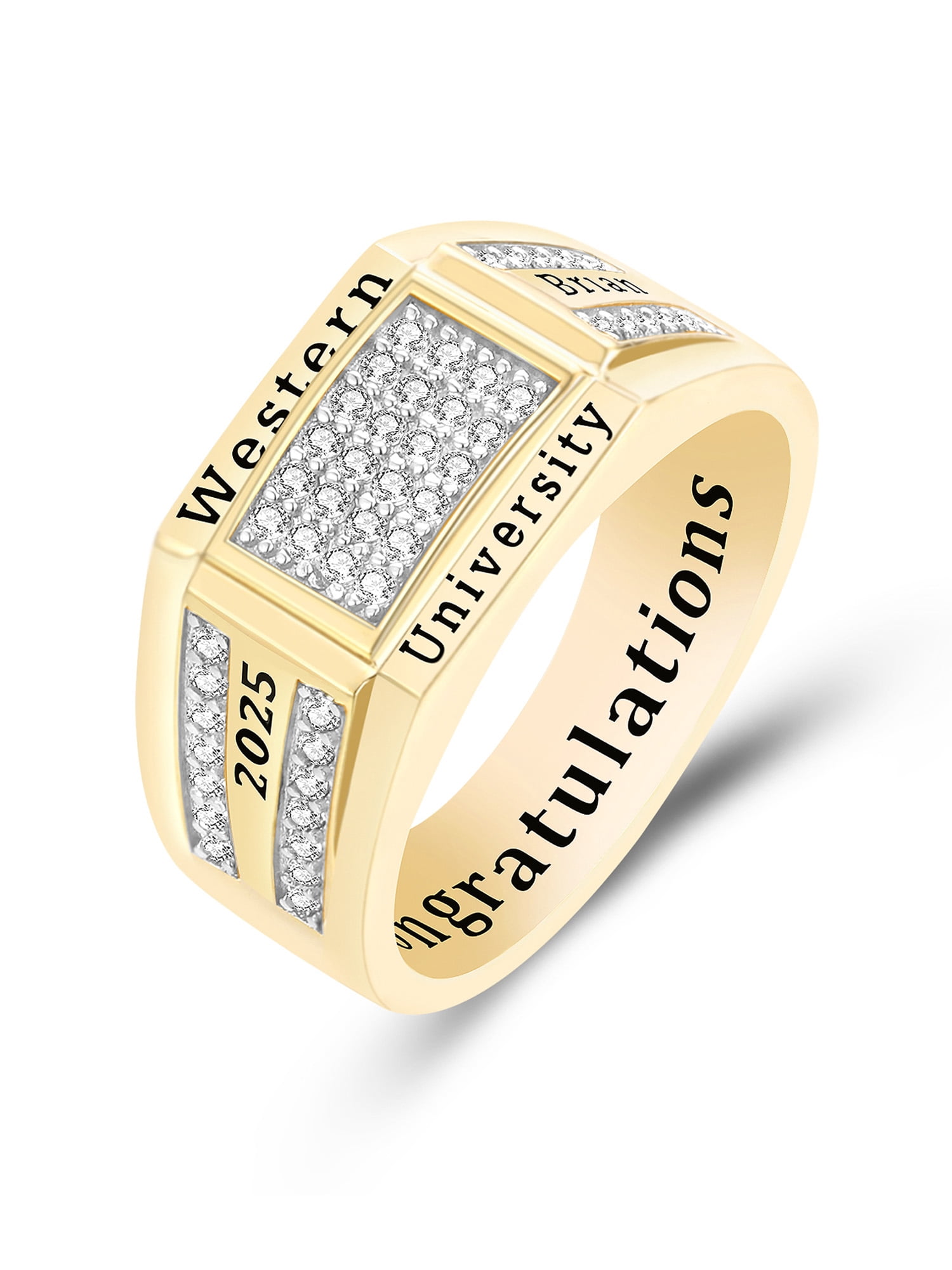 Mementos PJM Custom Men's Class Ring Sterling Silver for High School College-Gold-Signature