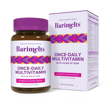 Barimelts Bariatric Once-Daily Multivitamin with Iron, 2 Month Supply (60 Caplets), Easy to Swallow Caplets, Bariatric Vitamins