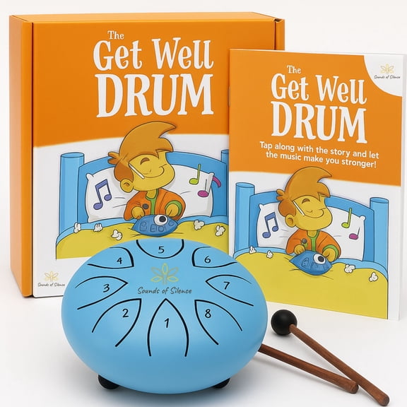 Sounds of Silence Steel Tongue Drum for Kids, Get Well Musical Gift Set with Storybook and Songbook, 6 inch, 8 notes