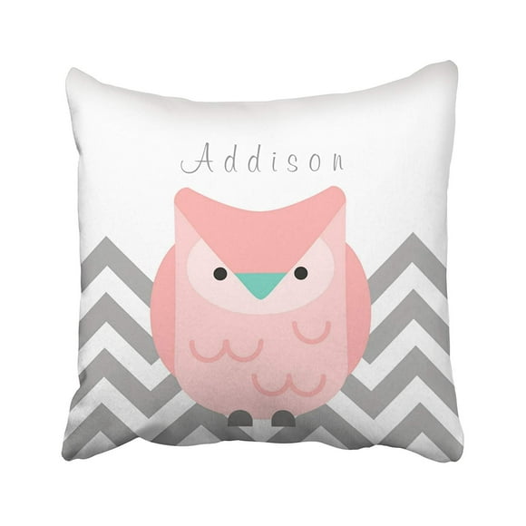BOSDECO chevron girls personalized chevron gray and pink owl Pillowcase Pillow Cover 20x20 inches