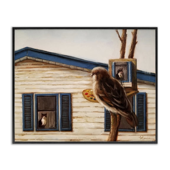 Stupell Industries Eclectic Bird Paints Indoor Cat Portrait Black Framed Giclee Art, 20 x 16, by Lucia Heffernan