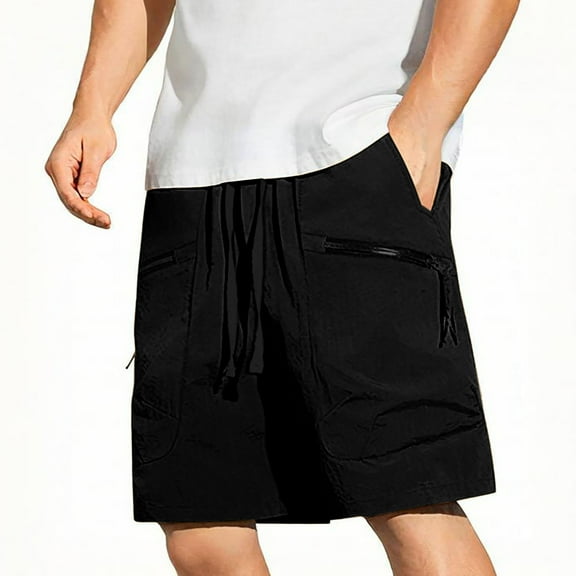Ecqkame Men Sport Shorts Casual Elastic Waist Drawstring Straight Knee Length Shorts Classic Athletic Running Shorts with Pocket 04-Black XL