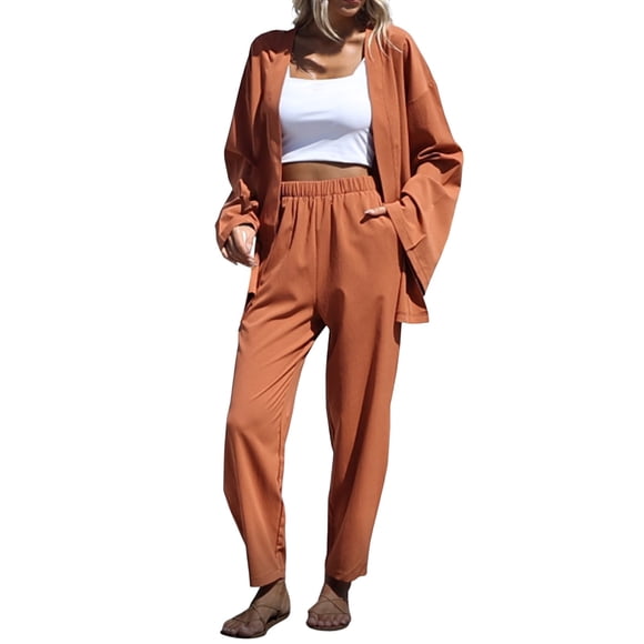 HBFAGFB Pantsuit for Women Fashion and Casual Long Sleeved Jackets Straight Leg Trousers Red Size M