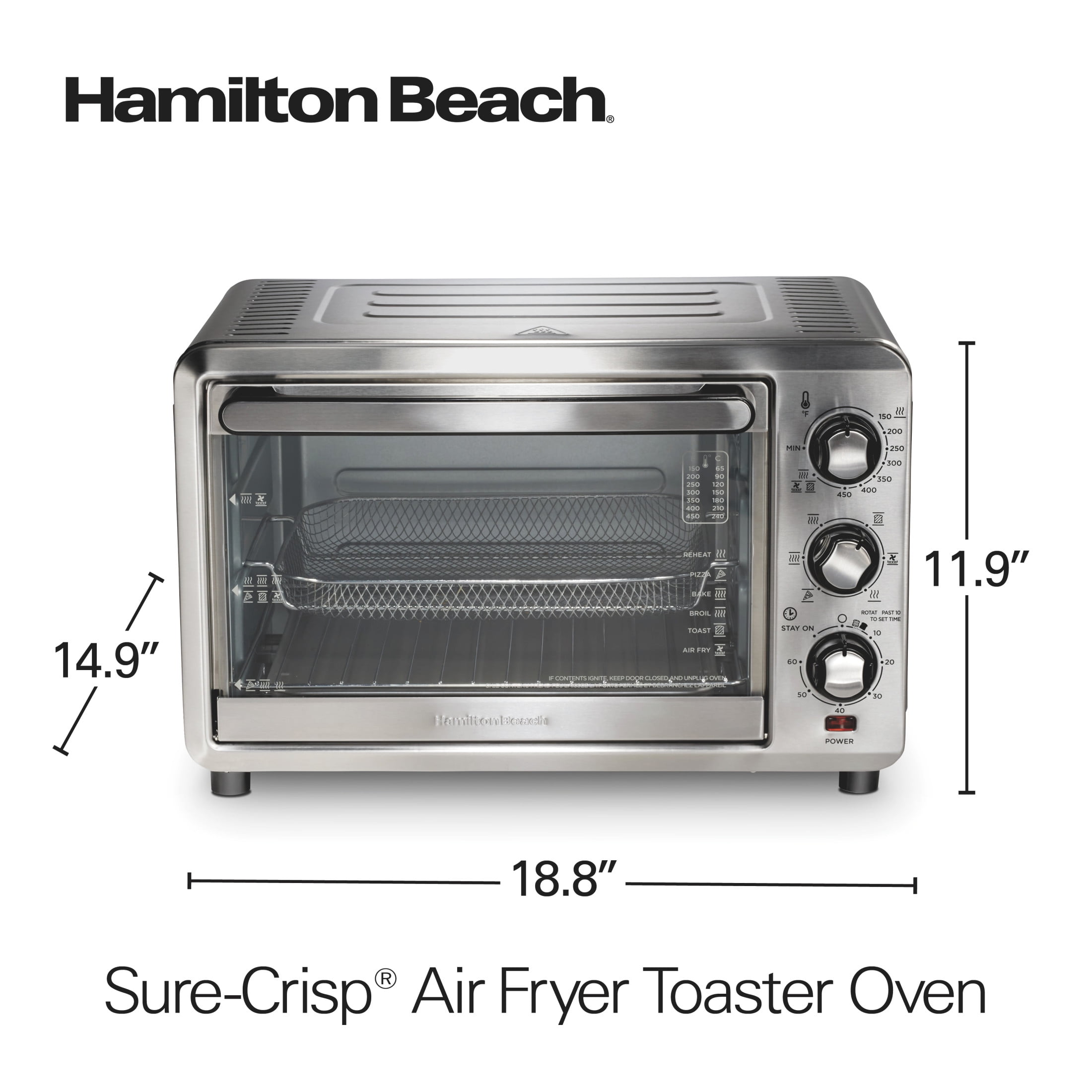 Hamilton Beach Sure-Crisp 6 Slice Countertop Toaster Oven with Sure-Crisp Air Fryer Function, Stainless Steel