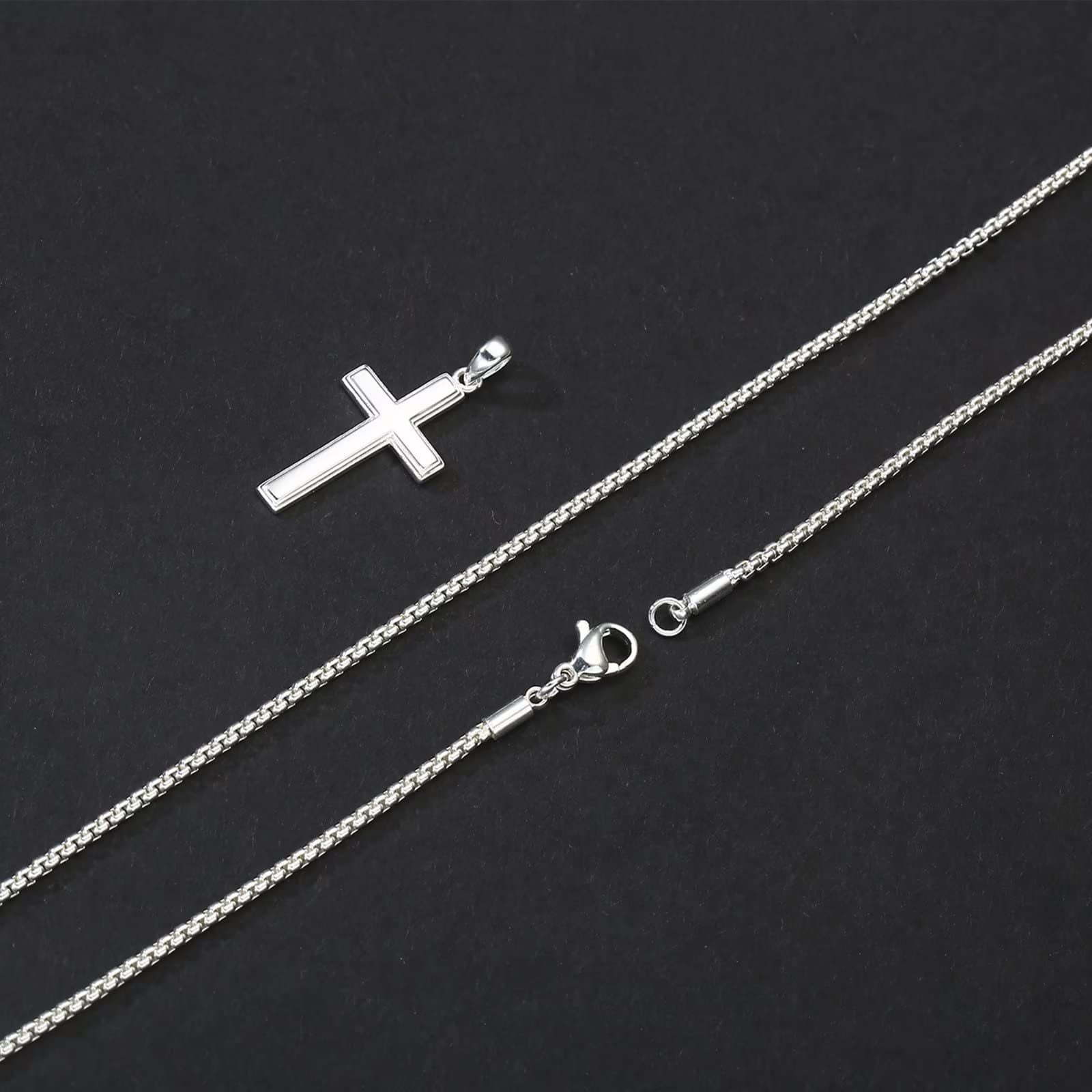 Turandoss 925 Sterling Silver Cross Pendant Necklace for Men Boys 18K Black Plated 16-22 inch Box Chain Mens Jewelry Christian Religious Valentine's Day Birthday Gifts for Men Father Husband Grandpa