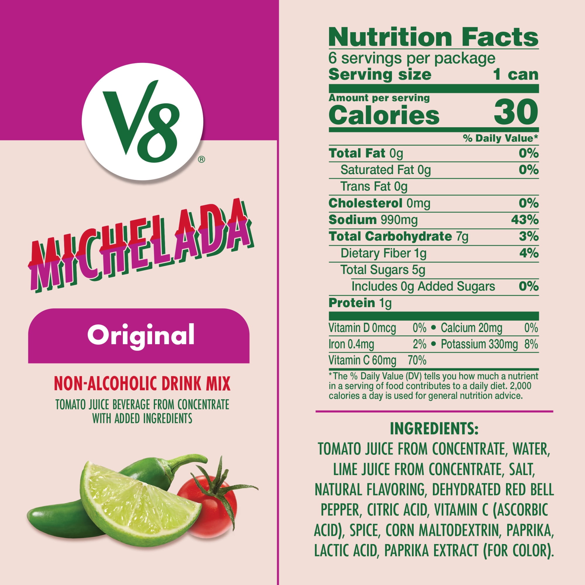 V8 Michelada Non-Alcoholic Drink Mix, 8 fl oz (6 Pack)