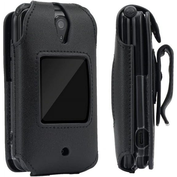 BELTRON Leather Fitted Case for Schok Flip 2022 Phone Boost Mobile/Metro PCS/T-Mobile - Secure Form Fit Cover with Built-in Screen Protection & Rotating Metal Belt Clip SC3218B SC3218T