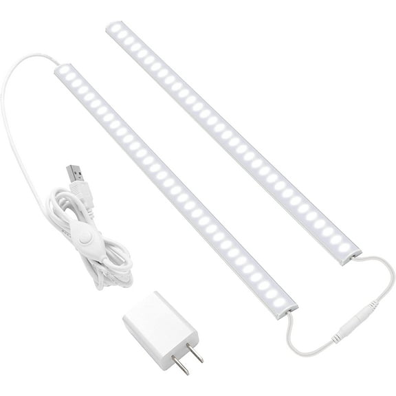 Plug-in Under Cabinet Lighting, 2pcs 12 Inch Dimmable Closet Light, Cold White 6000K Linkable USB LED Light Bar, Memory Function, Under Counter Lights for Kitchen, Desk, Workspace