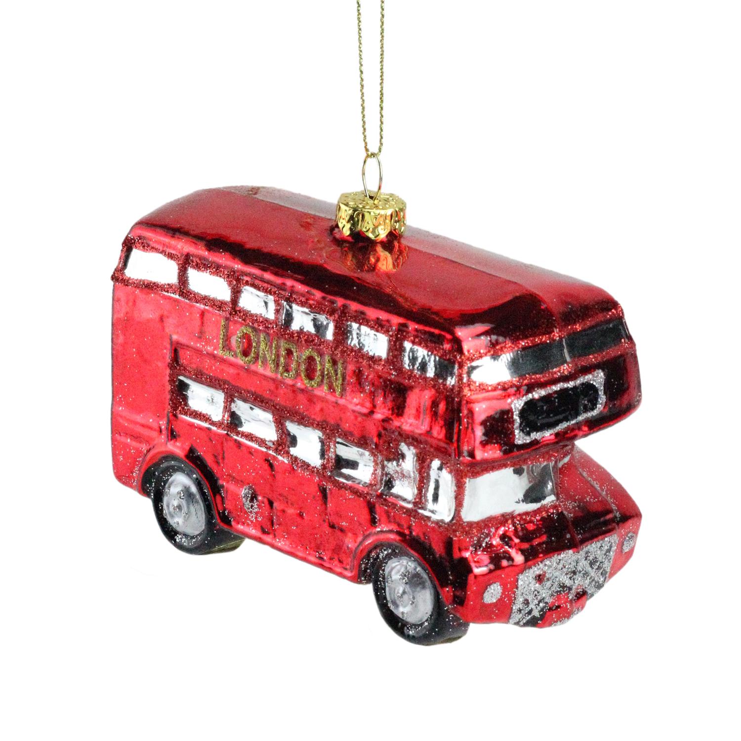 4.25'' Red Double Decker "London" Tour Bus Christmas Glass Ornament