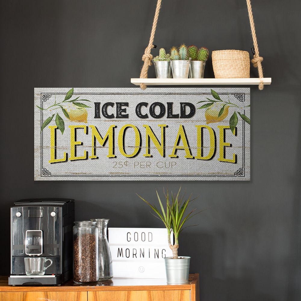 Stupell Industries Vintage Beverage Stand Sign Ice Cold Lemonade Phrase Canvas Wall Art Design by Jennifer Pugh, 17" x 40"