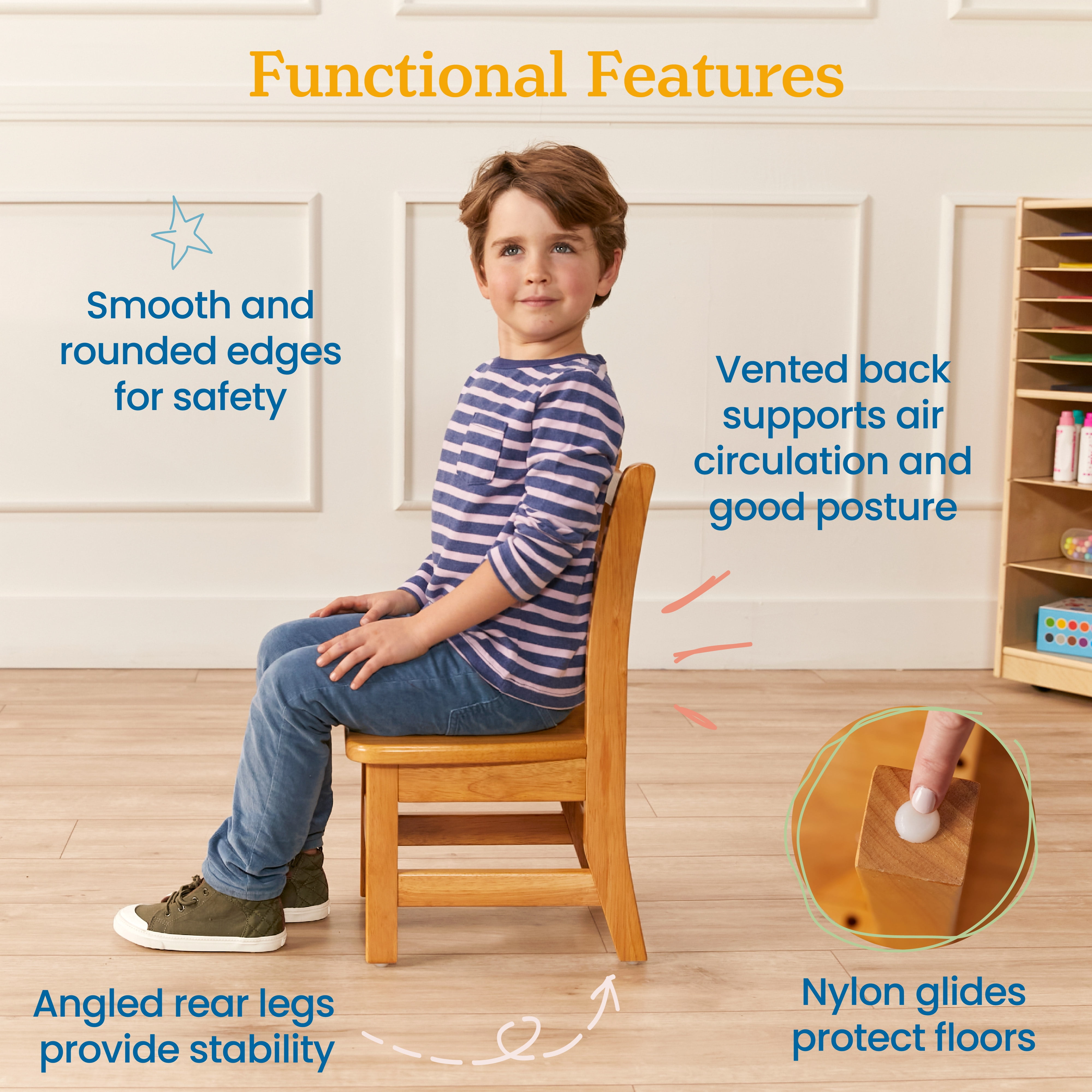 ECR4Kids 24in Square Hardwood Table with 20in Legs and 10in Chairs, Kids Furniture, Honey, 3-Piece