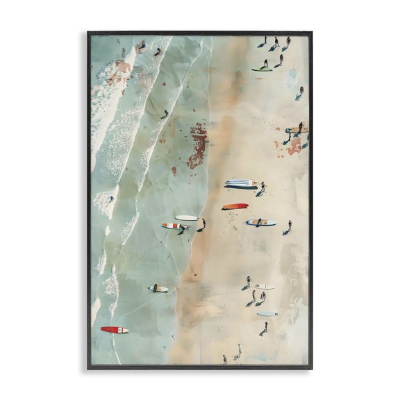 Stupell Industries Modern Scattered Surf Board Beach Black Framed Giclee Art, 12 x 18, by LSR Design Studio