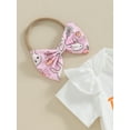 thumbnail image 6 of CIYCuIT Baby Girls Summer 3Pcs Outfits Short Sleeve Letter Print Romper + Bunny Print Shorts + Hairband 3M 6M 12M 18M Infant Toddler Cute Short Pants Sets, 6 of 8