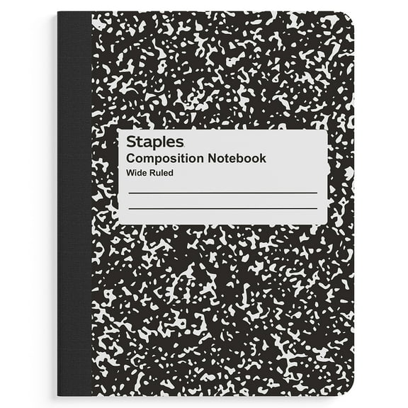 Staples Composition Notebook 9.75" x 7.5" Wide Ruled 100 Sh. Marble Black 674330