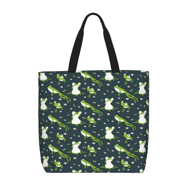 Fotbe Green Frogs Bolsa Tote con Estampado para Mujer, Bolsos con Cremallera, Bolsa de Hombro Casual de Gran Capacidad con Bolsillos Internos
