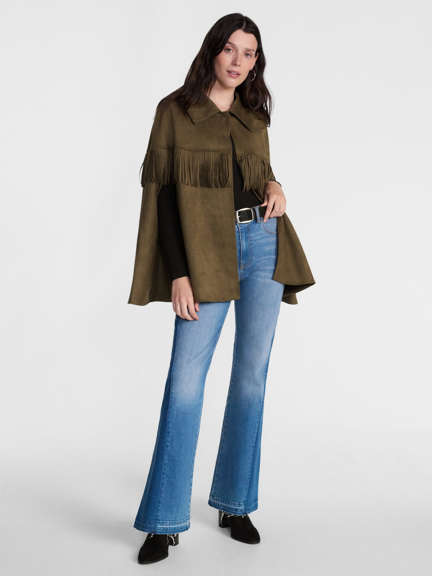 Scenario Women's Faux Suede Fringe Cape