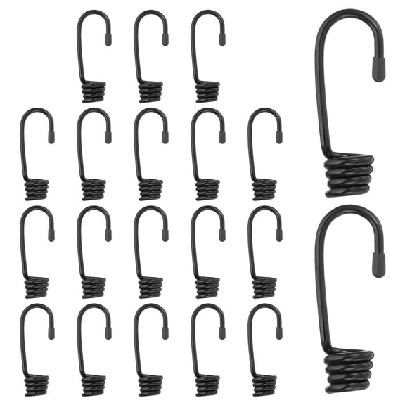 3/8"(9mm) Bungee Cord Hooks, Heavy Bungee Shock Cord Hook Spiral Wire Hooks End, Black 20 Pcs