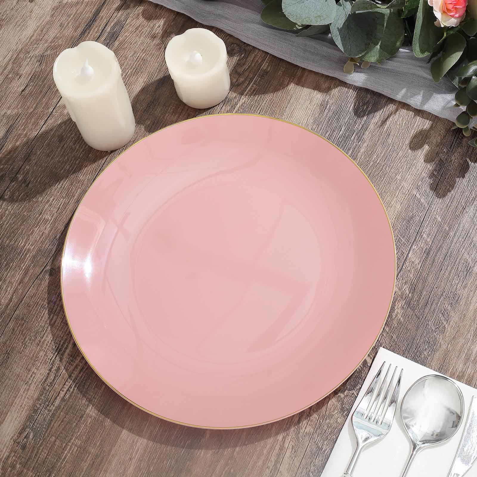 Efavormart 10 Pack 10" Glossy Dusty Rose Round Plastic Dinner Plates