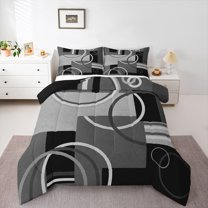 Homewish Teens Geometric Circle Stripes Bedding Comforter Set 2pcs,Abstract Rectangle Twin Comforter Sets Microfiber,Vintage Aesthetic Breathable Bedding Set,Luxury Bedroom Decor,Reversible