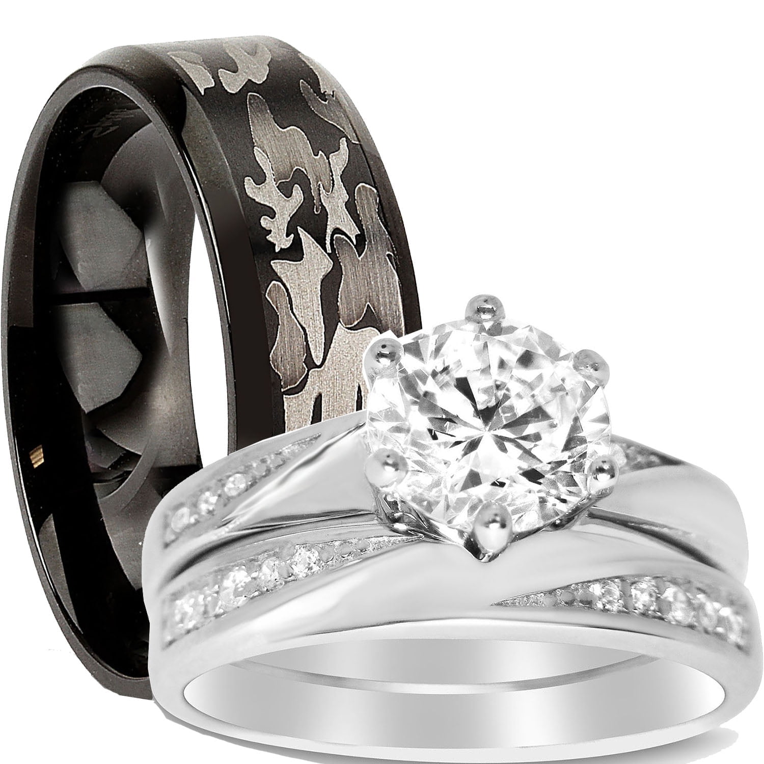 His and Hers CZ Wedding Ring Set Matching Wedding Bands for Him Size 11 and Her Size 8