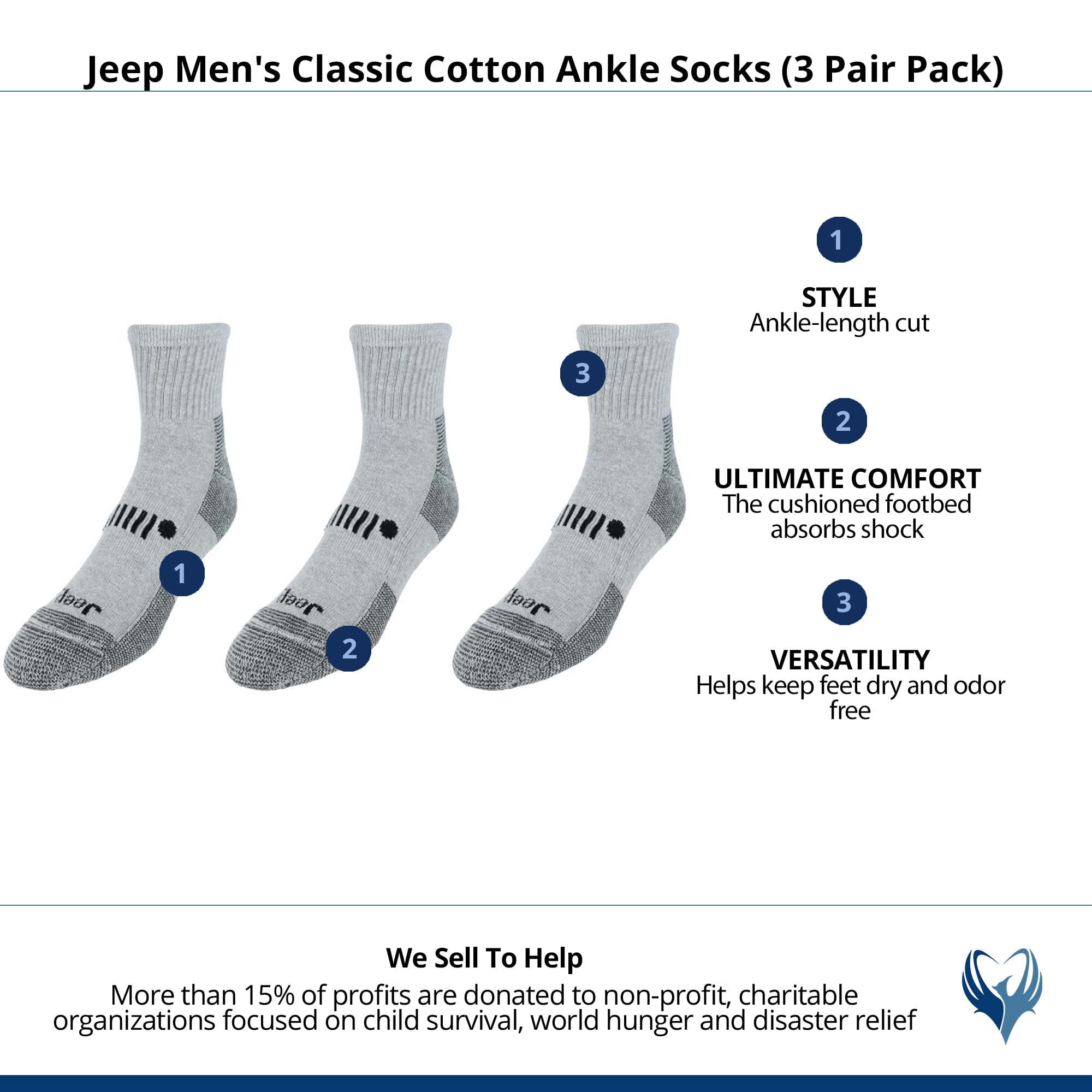 Jeep  Classic Cotton Ankle Socks (3 Pair Pack) (Men)
