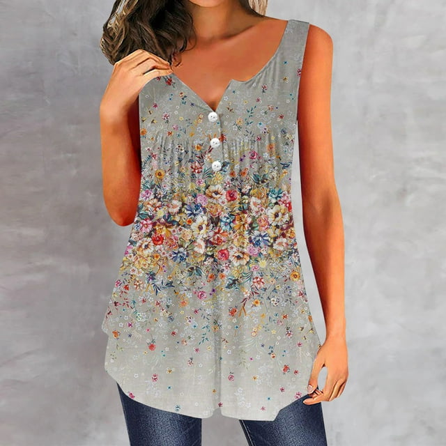 SMihono Hauts pour Femmes Débardeur pour Femmes Mode Débardeur d'Été pour Femmes à Col en V Sans Manches Imprimé Débardeur Décontracté Blouse Débardeur pour Femmes Hauts d'Été pour Femmes