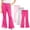 Pink, variant on 3 Pack Girls Scalloped Hem Flared Pants Kids Elastic Waist Soft Stretchy Bell Bottom Trousers Casual Cozy Base Layer Leggings 3-14Years