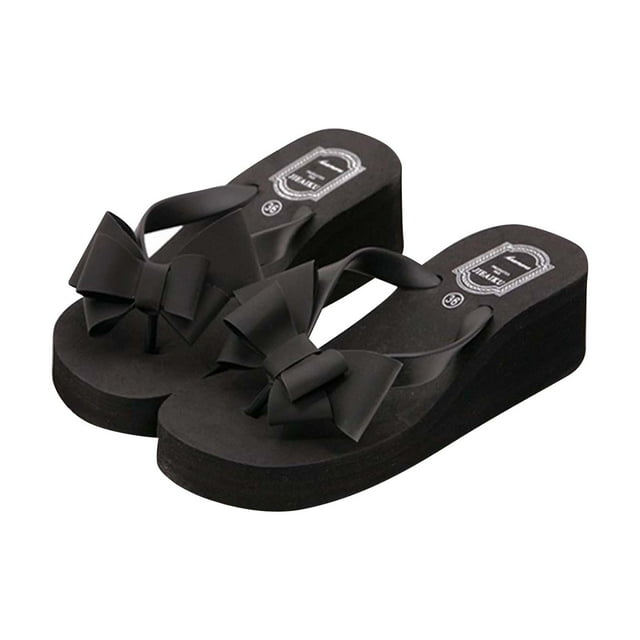 Sandales d'Été pour Femmes à Nœud, Sandales de Plage à Plateforme, Pantoufles à Talons Hauts