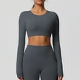 thumbnail image 4 of Timegard Hauts de Yoga pour Femmes Skinny Extensible Col Rond Manches Longues Cropped Tops de Gym Couleur Unie, 4 of 6