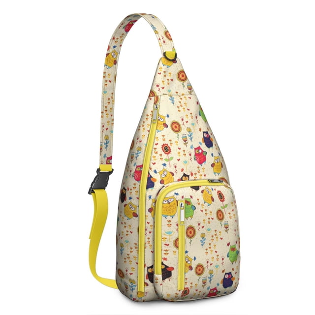 Owl Print Crossbody Sling Bag - Fashionable Night Owl Design Shoulder Backpack with Layered Storage Pockets