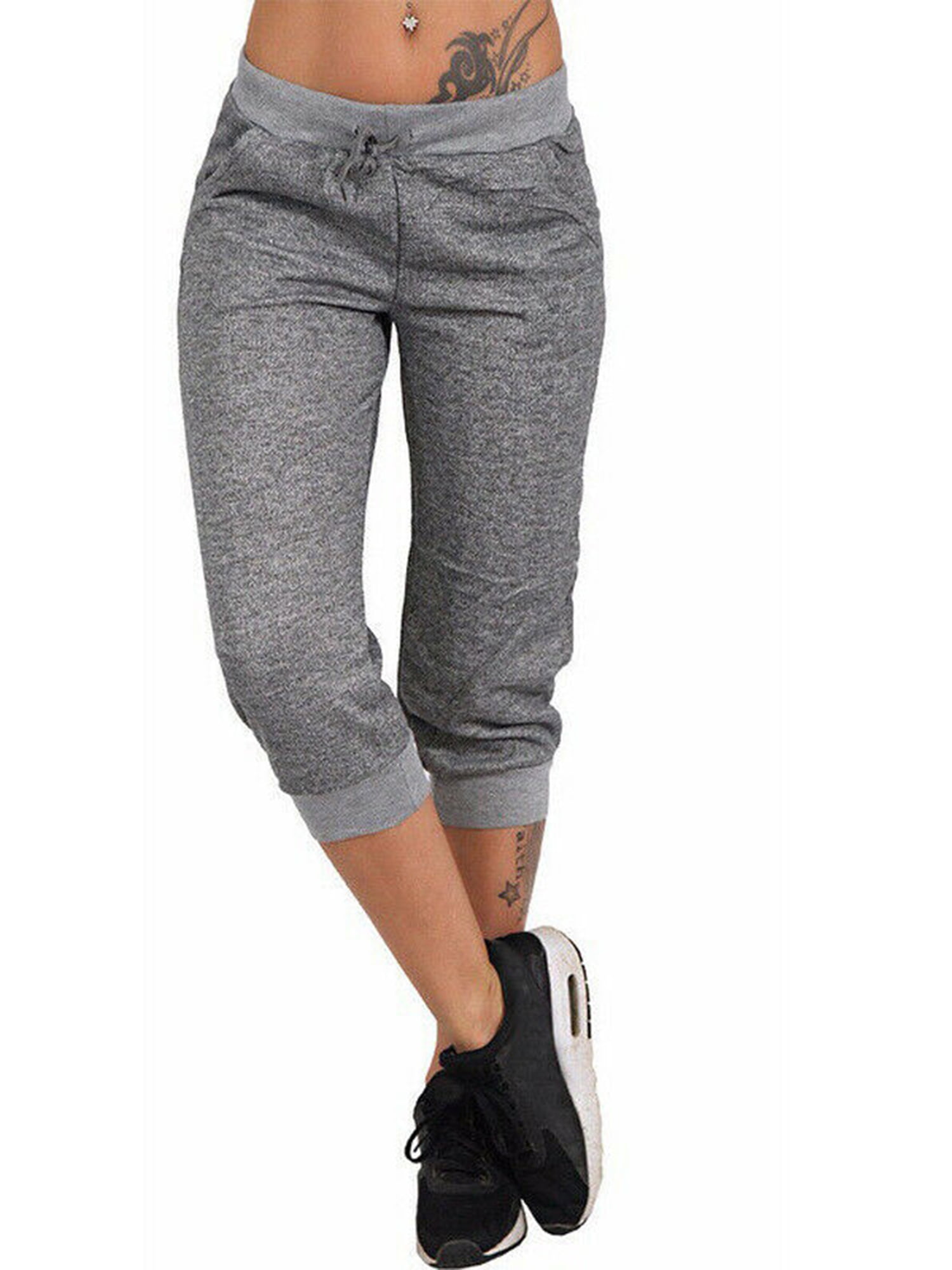 Bmnmsl Female Sports Cropped Trousers Elastic Loose Drawstring Waist