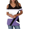 thumbnail image 2 of Puntoco Liquidación de blusas cortas para mujer, blusas estampadas para mujer, blusas de manga corta con escote en V y hombros descubiertos, blusas de moda, 2 of 5