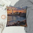 thumbnail image 2 of GOSMITH Throw Pillow Cushion Cover, Maine River Portland Lighthouse Sunrise Coast Scenery, Decorative Square Accent Pillow Case, Pale Blue Tan, 2 of 5