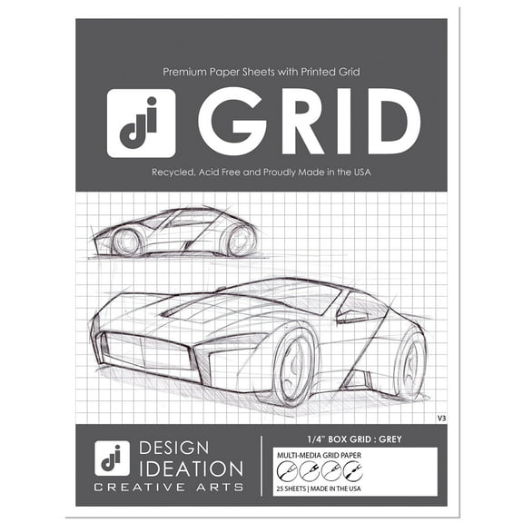 GREY Grid Paper : Multi-media grid paper for pencil, ink, marker and watercolor paints. (8.5" x 11") 25 Sheet Pack