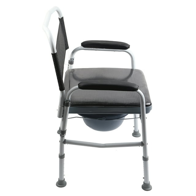 Adjustable Height Lightweight Portable Commode with Medical Grade Aluminum Frame Soft Padded Sponge PU Foam 5 Gears for Shower Chair