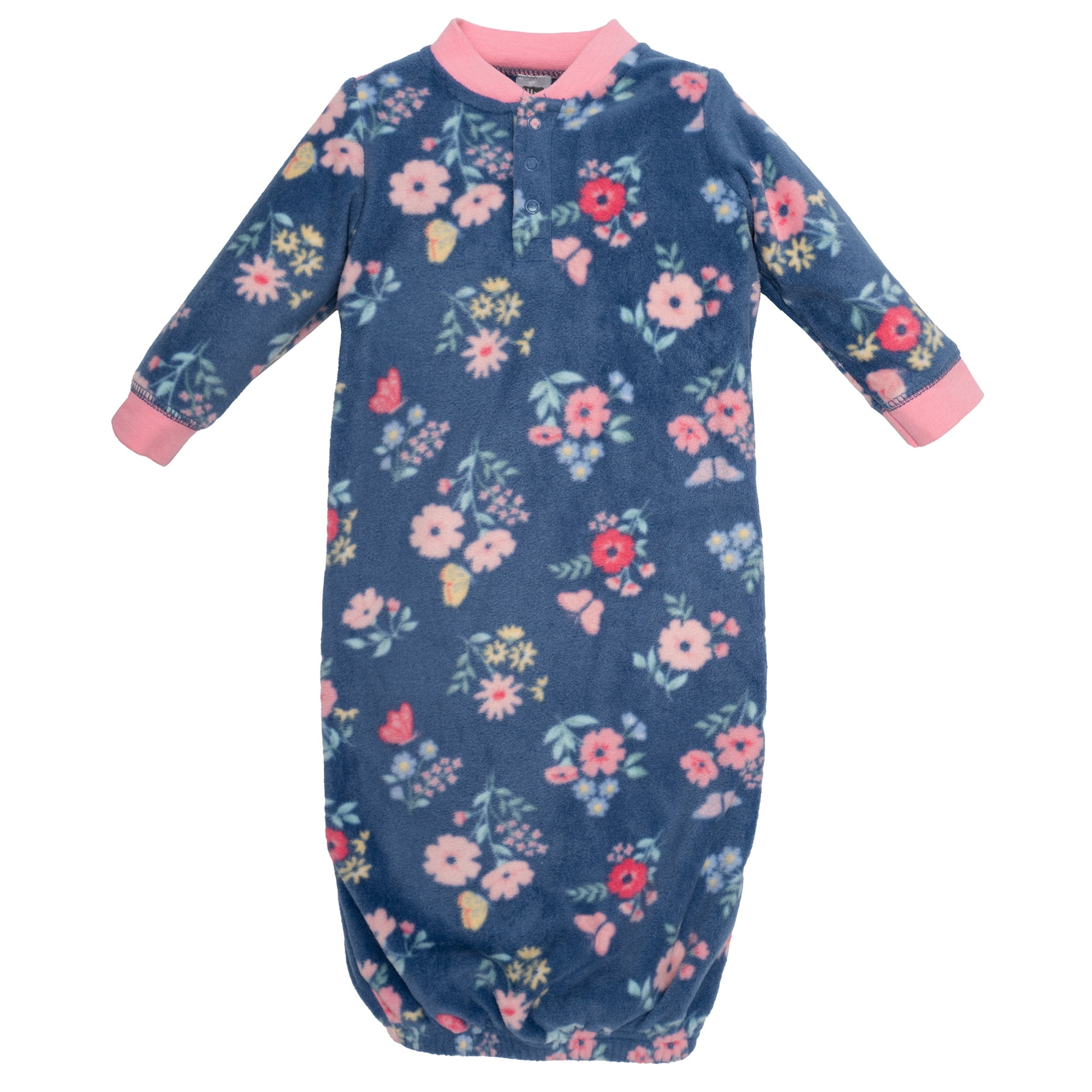 Hudson Baby Infant Girls Fleece Gowns, Blue Butterfly Floral, Preemie-Newborn