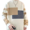 thumbnail image 5 of Suéter de punto de estilo coreano para hombre, jersey de colores contrastantes, ajuste holgado, reseñas de ropa, diseñador, estética, barato, 5 of 5