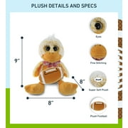 DolliBu Sitting Duck Stuffed Animal with Football Plush - Soft Huggable Duck, Adorable Playtime Duck Plush Toy, Cute Wildlife Gift, Plush Doll Farm Animal Toy for Kids and Adults - 9 Inches