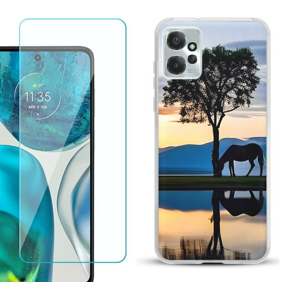 OneToughShield ® for Motorola Moto G Power 5G 2023 Shockproof Fashion Phone Case, with Tempered Glass Screen Protector - Horse Tree