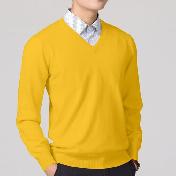 Ynynloco Men's V Neck Sweater Pullover Regular Fit Pure Cotton Solid Color Long Sleeve Lightweight Knit Casual Smart Layering
