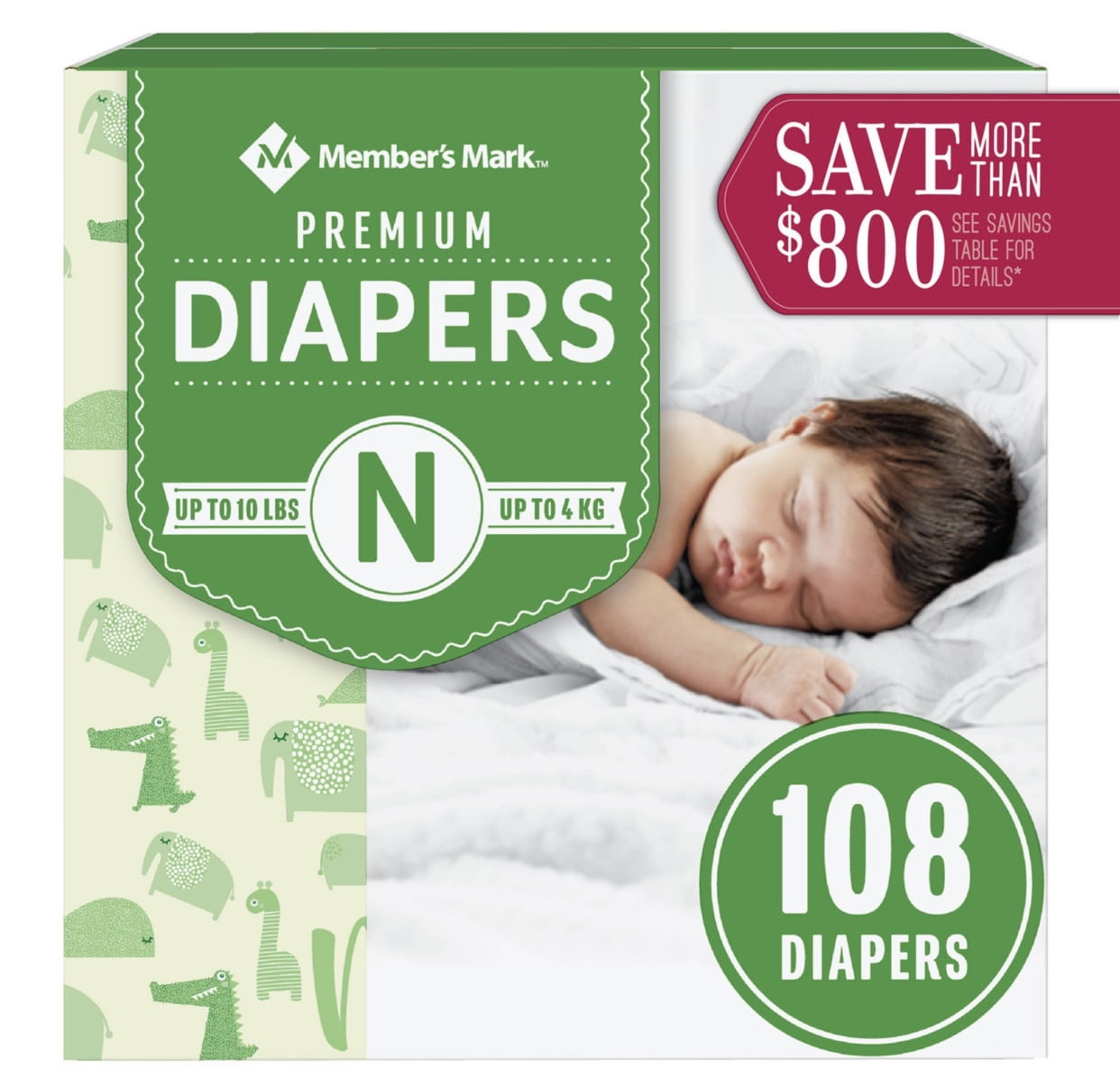 M.M Premium Baby Diapers Newborn 108 ct. (Up to 10 lbs.)