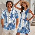 thumbnail image 2 of Yuyamidu Palm Tree Shirt Men and Women Matching Outfits Womens Hawaiian Dresses Pleated Tiered Sleeveless Dress Mens Button Down Shirts Matching Tropical Outfits for Couples , M, 2 of 6